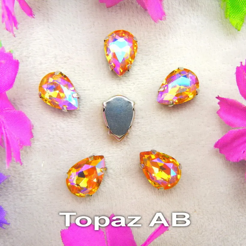 A3 Topaz AB AB цвета серебряный коготь настройки отверстия 7 размеров капли воды стеклянный кристалл в форме слезы пришить стразы бусины одежды diy - Цвет: A3 Topaz AB