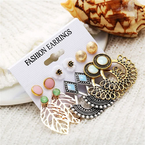 FTS136 Brincos геометрический Комплект сережек для женщин Bijoux Кристалл Круглый треугольник бар маленькие серьги золотой цвет модные ювелирные изделия - Окраска металла: FTS136