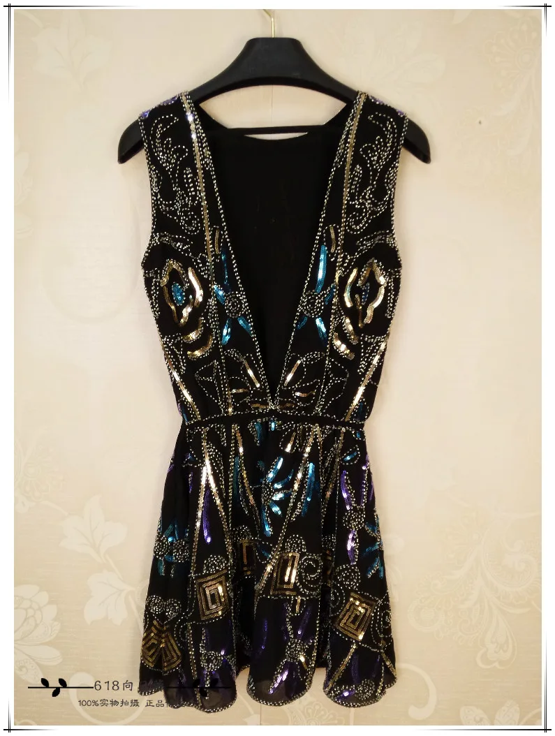 Женский сарафан с бисером Cakucool блестящий мини платье трапециевидной формы v