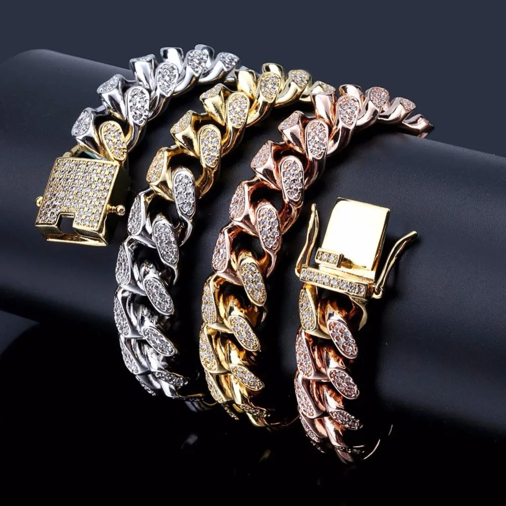 Смешанные цвета, ожерелье с кубинской цепочкой для мужчин, замок в коробке, хип-хоп, покрытый стразами, CZ ожерелье рэпера, ювелирные изделия