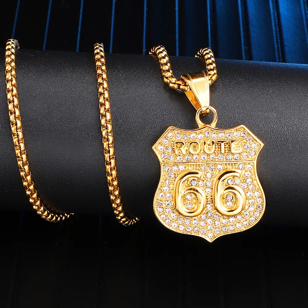 Хип-хоп Iced Out Bling Route 66 подвески и ожерелья для мужчин ювелирные изделия Прямая