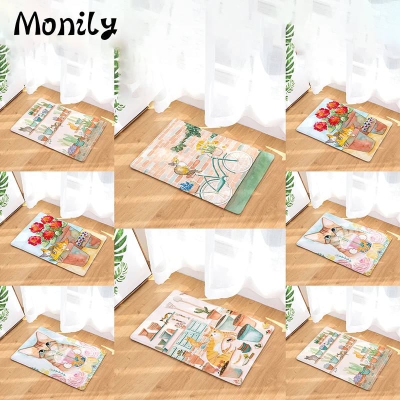 Monily Противоскользящий водонепроницаемый коврик для двери с изображением кота