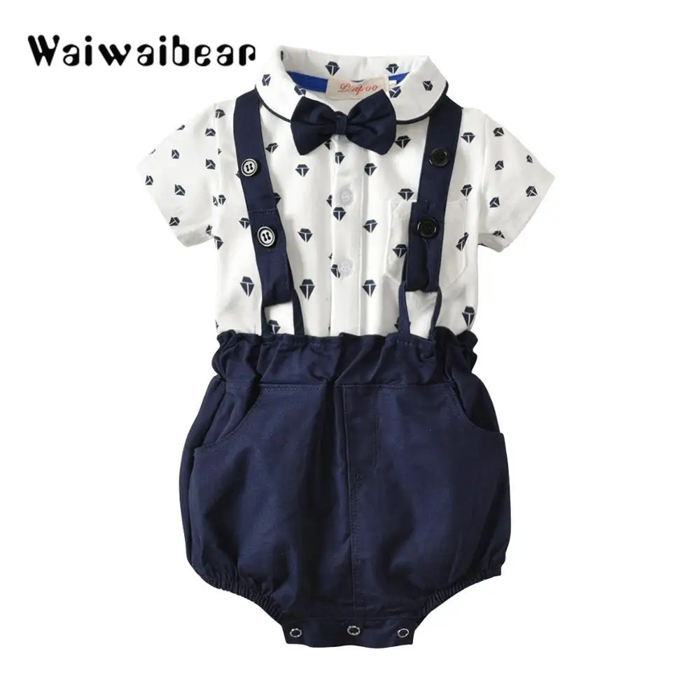 Baby Boys Gentleman Clothes Sets Summer Suits For Toddler Kid Formal Party Bow Bodysuit Set Infant Boy Clothing |