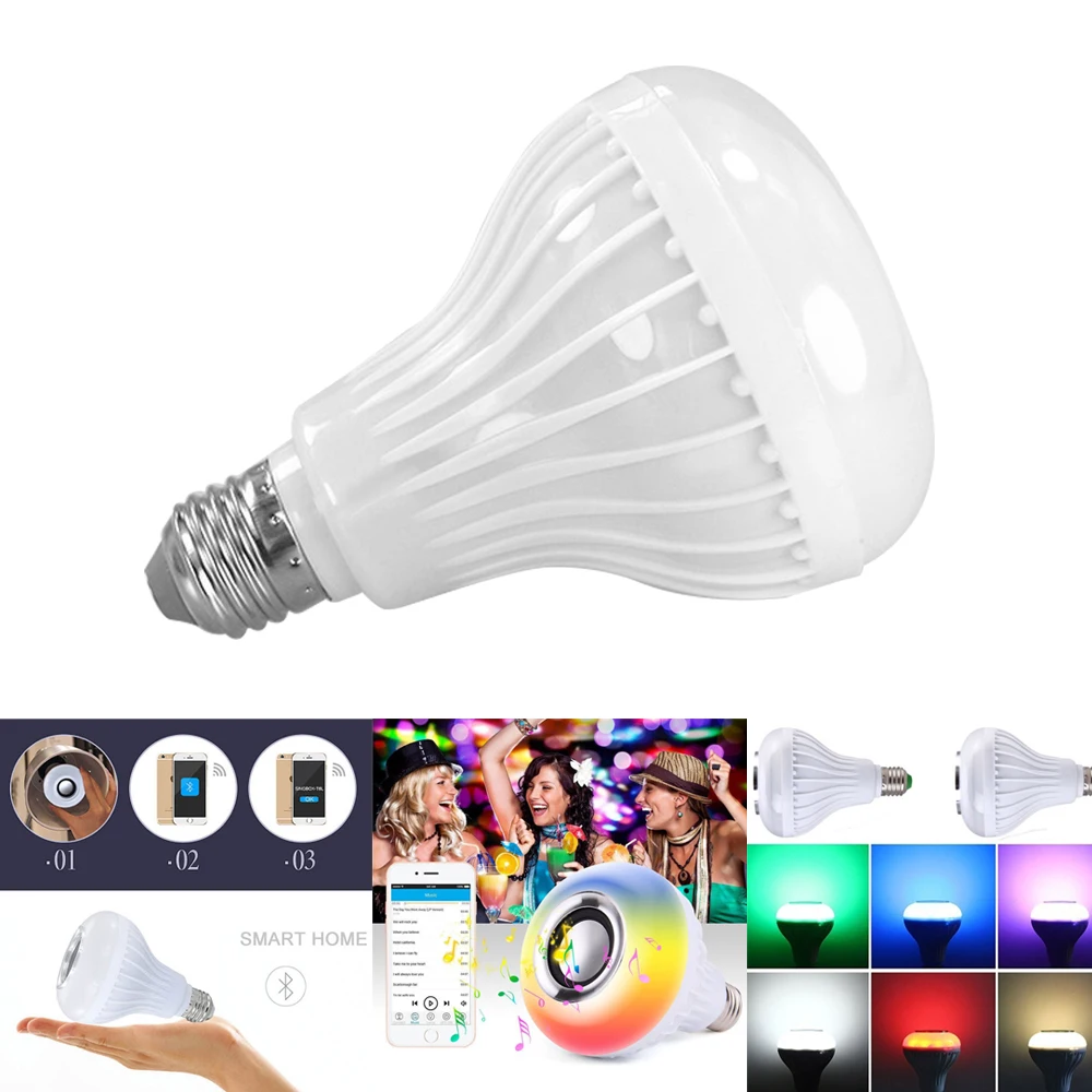 E27 RGB Bluetooth динамик светодиодный светильник 12 Вт Музыка Воспроизведение затемнения беспроводной светодиодный светильник с 24 клавишами дистанционного управления