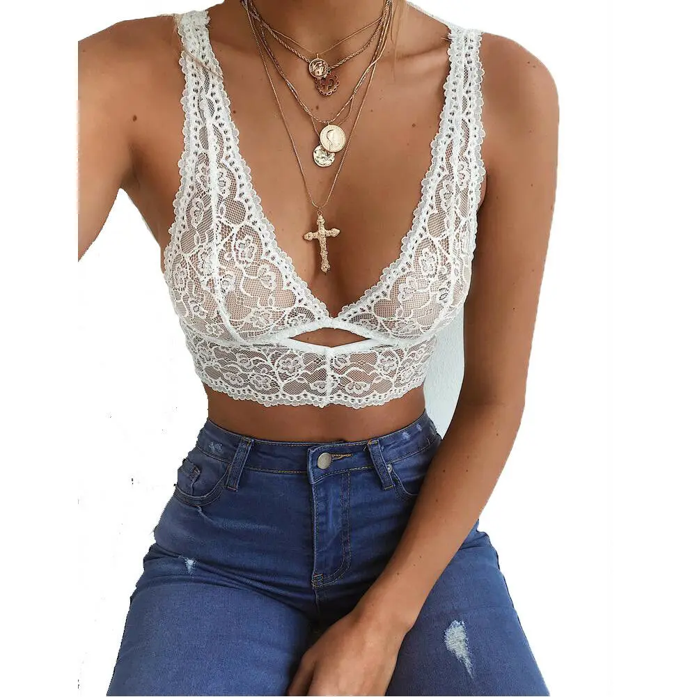 

Sexy Women Lace Bralette Bustier Top Bra Ladies V-neck Floral Lace Underwear Brassiere Padded Bras Hollow-out Plus Size