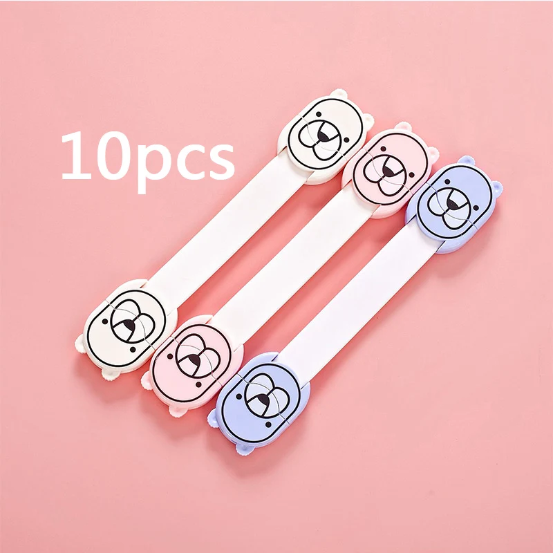 10pcs Door Drawer Cabinet Cupboard Toilet Safety Locks Baby Kids Safety Care Plastic Locks Straps Infant Baby Protection