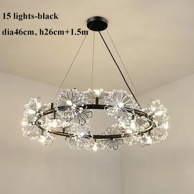 black-15 lights Скандинавские Золотые/черные металлические светодиодные люстры для гостиной, хрустальные бусины, светодиодные подвесные люстры, светильники для столовой, подвесной светильник - Цвет абажура: black-15 lights