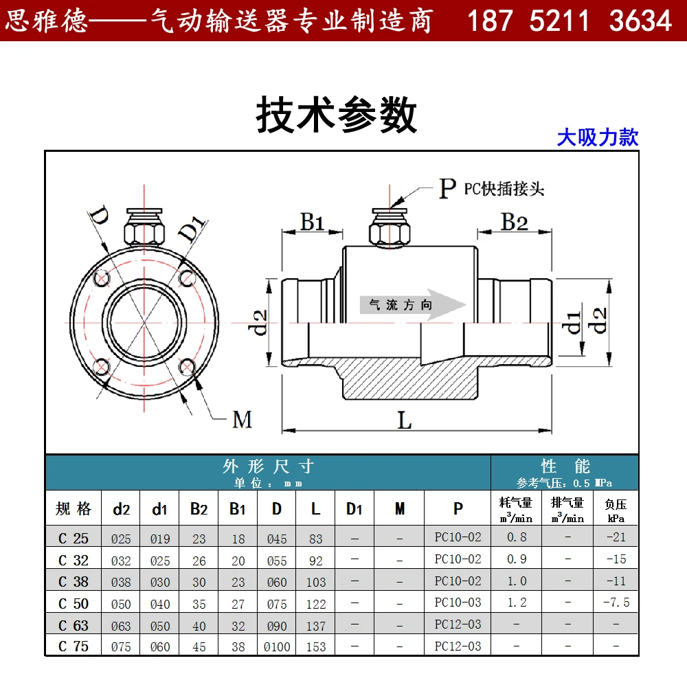 Pneumatic Conveyor Air Amplifier Pneumatic Conveyor Engineering Plastic Material