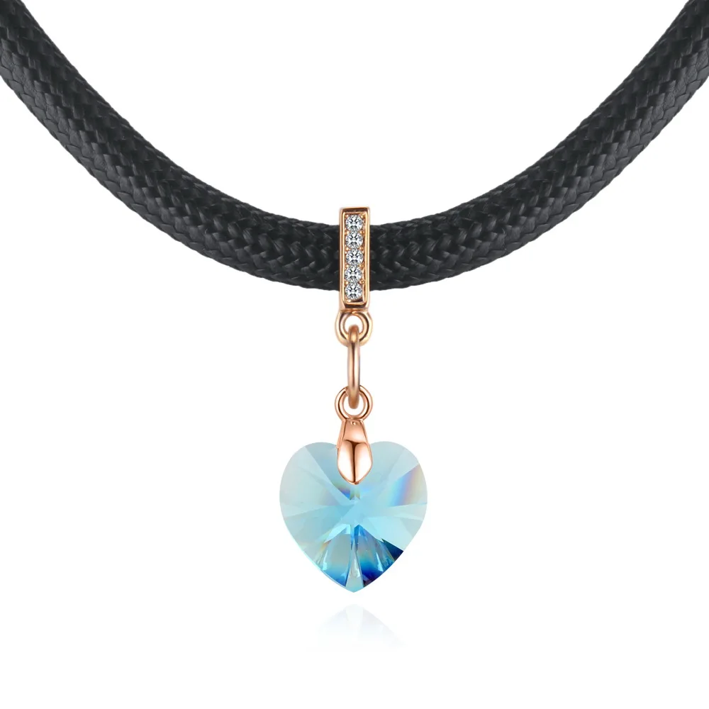 BAFFIN сердце бусины кристаллы от Swarovski Чокеры ожерелья для женщин Веревка цепочное ожерелье Модные свадебные украшения - Окраска металла: Aquamarine Gold