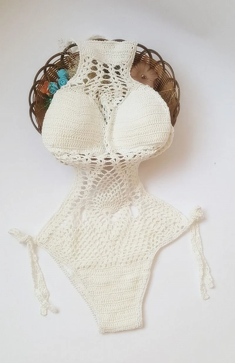 Sexy One Piece Swimsuit Women Bandage Monokini Swimwear Bathing Suits Swimming Knitted Hollow out Beachwear | Спорт и развлечения