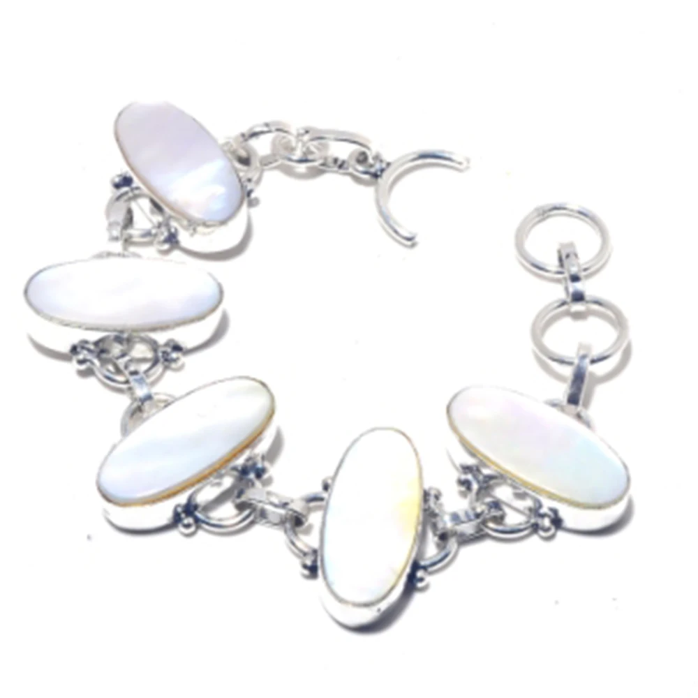 

Mother Of Pearls Bracelet Silver Overlay over Copper, 17.5cm , B3873