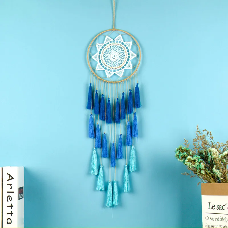 Blue Gradual Модный подарок с кисточками и кружевами, Ловец снов, колокольчики, подвеска с кисточками, большой Ловец снов, домашний Настенный декор, Regalo Amor054 - Цвет: Blue Gradual