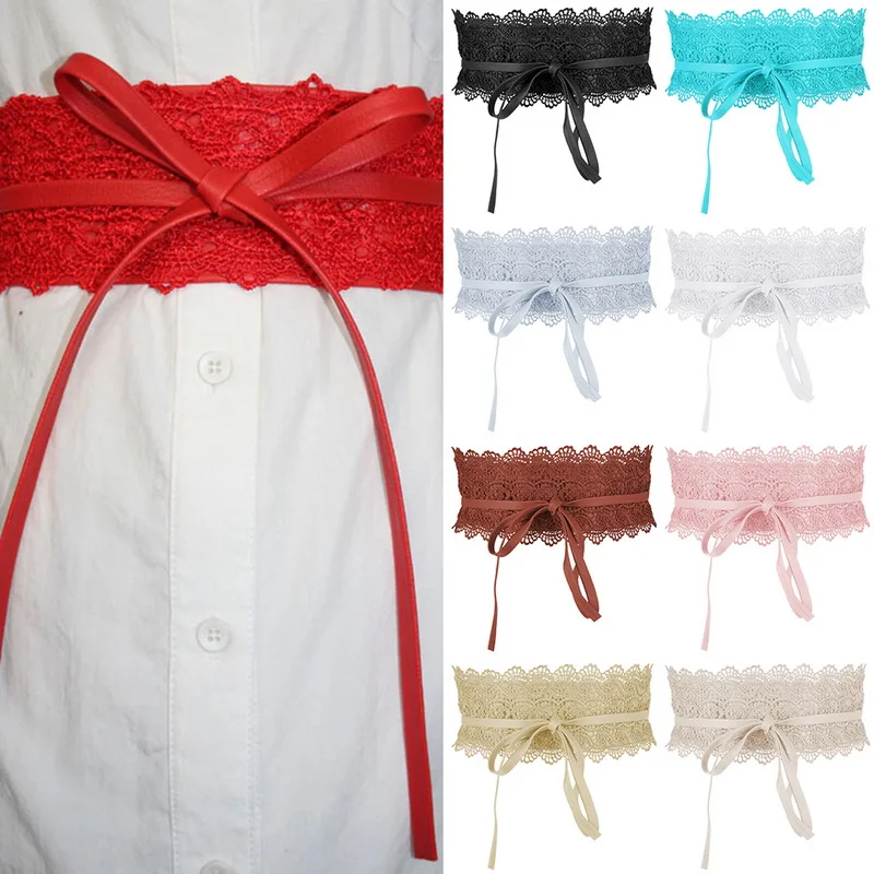 Мода 2018 черный белый широкий корсет кружевной пояс Женский галстук женский с