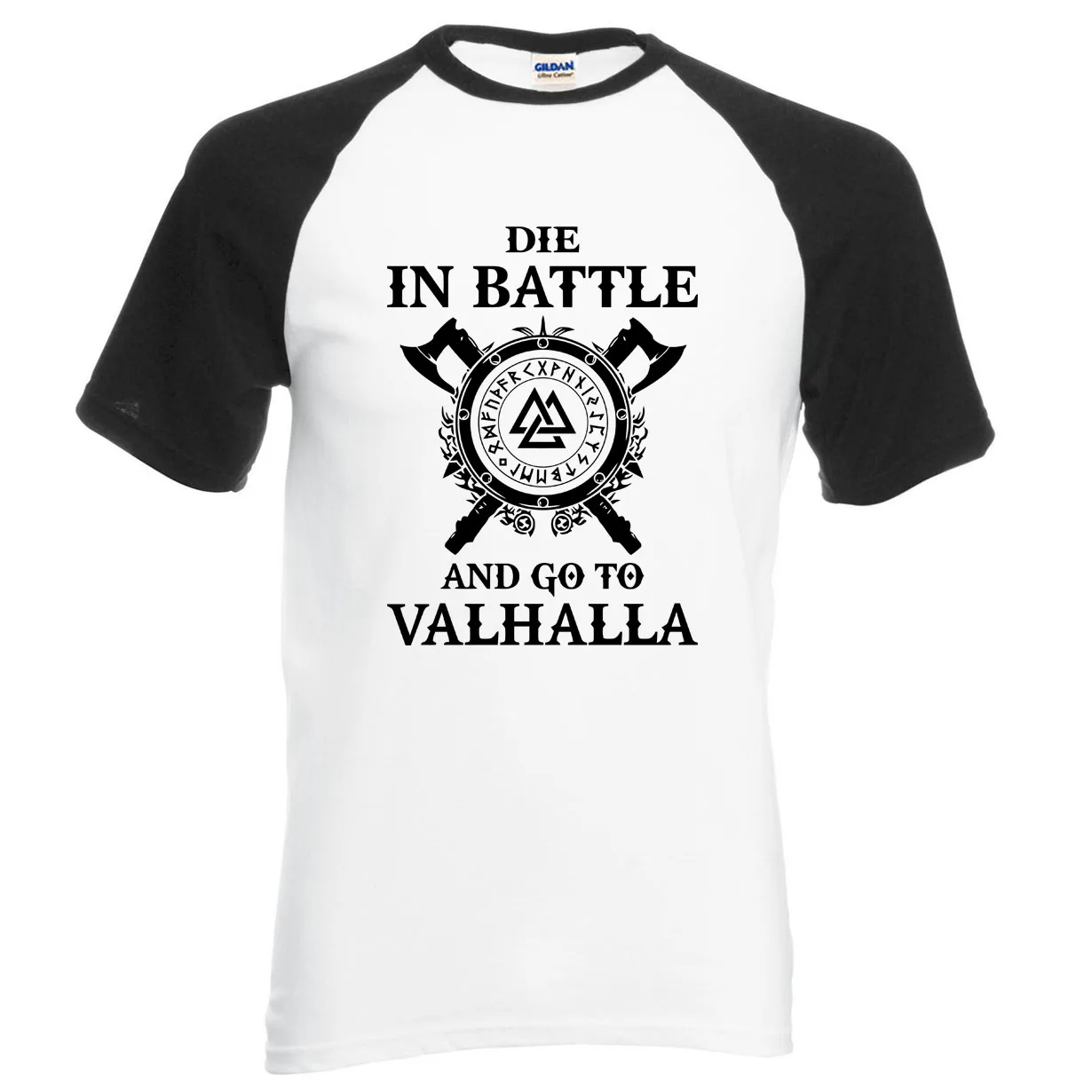 black white1 Die In Battle And Go To Valhalla tv Show Viking, мужские футболки, хит лета, реглан викингов, футболка, хлопок, Camisetas Hombre - Цвет: black white1