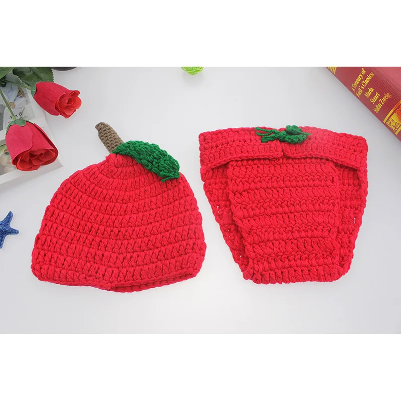 Newborn Modeling Baby Photography Props Boys Girls Crochet Manual Knit Red Green fruit Set Warm Kids Gift Berries Hat Souvenir | Детская