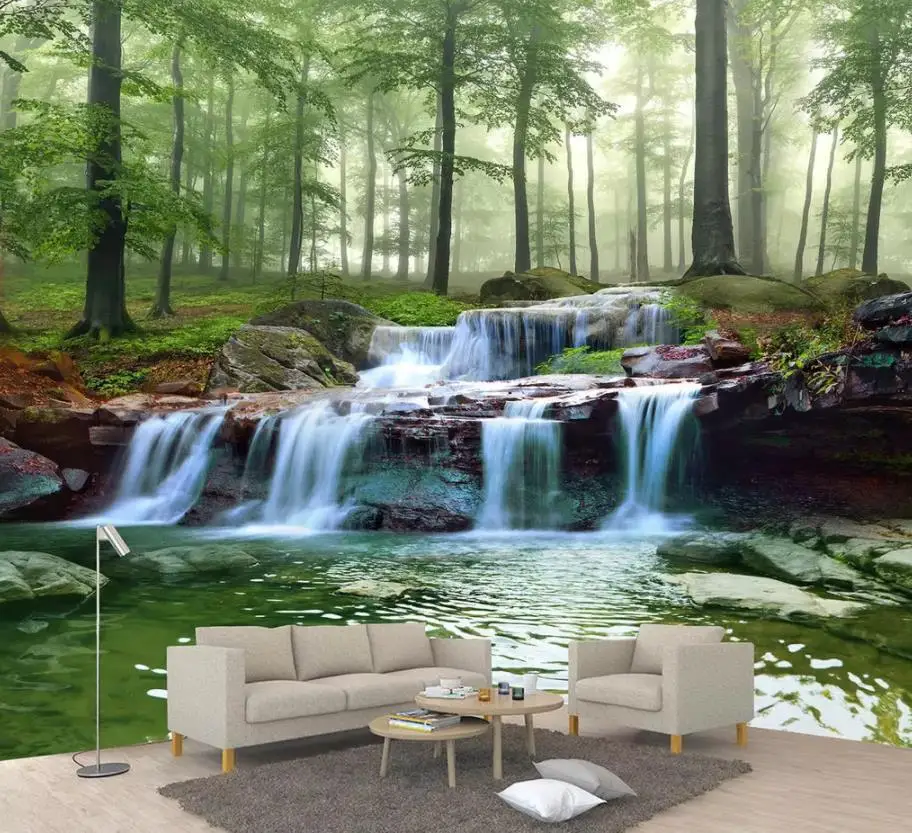 3D-обои на заказ настенные с изображением леса прорезывания водопада пейзажа