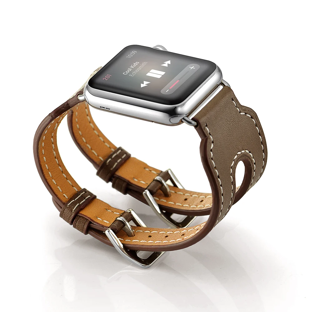 Серия 5/4/3/2/1 браслет из натуральной кожи с двойной пряжкой для Apple Watch 38 мм 40 42 44