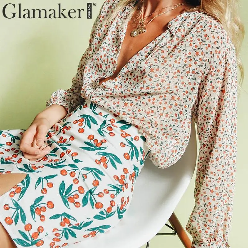 Glamaker винтажная Повседневная вишневая мини-юбка Женская высокая талия эластичная Сексуальная Женская юбка белая сплит-молния облегающая юбка-карандаш