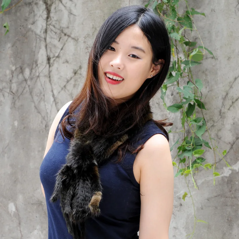 CX-S-130D Women Winter Fashion Mink Fur Scarf Stripe Girls Knitted Warm Real |
