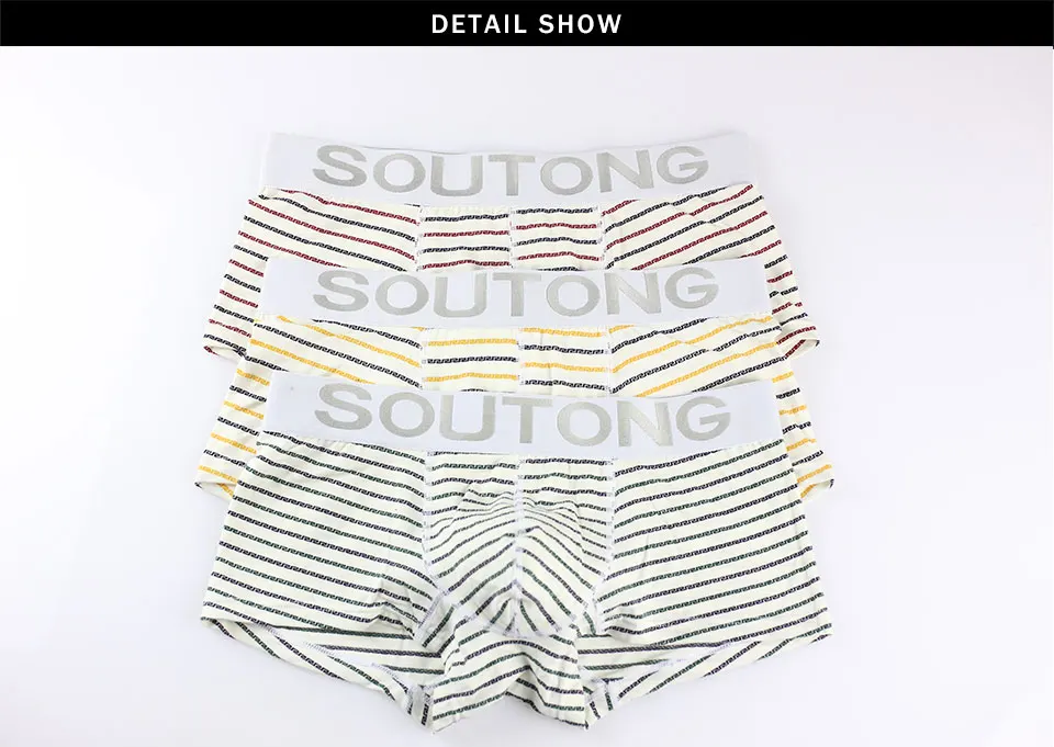 Soutong,, мужское нижнее белье, 3 шт./партия, хлопок, мужское нижнее белье, боксеры, трусы для мужчин, Cueca, боксеры в полоску, трусы для мужчин, Cueca Masculin