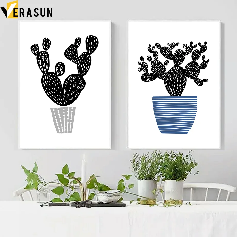 Абстрактный Черный Белый кактус растение кошка настенная живопись холст
