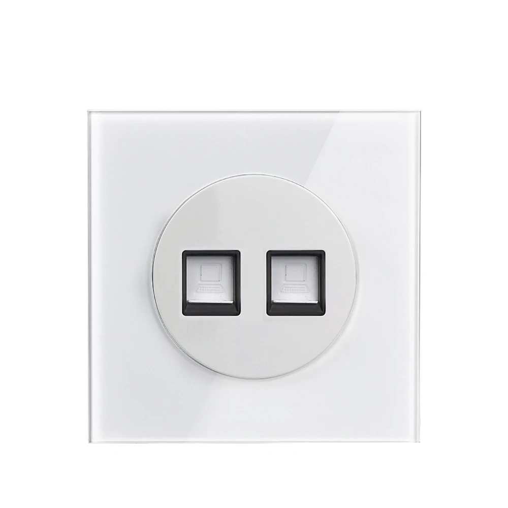 Wallpad L6 белая стеклянная рамка двойной RJ45 CAT6 Ethenet порт компьютерная розетка для