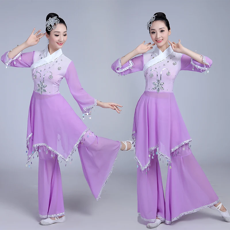 Chinese hanfu women classical dance costumes women's elegant fan national performance costume |