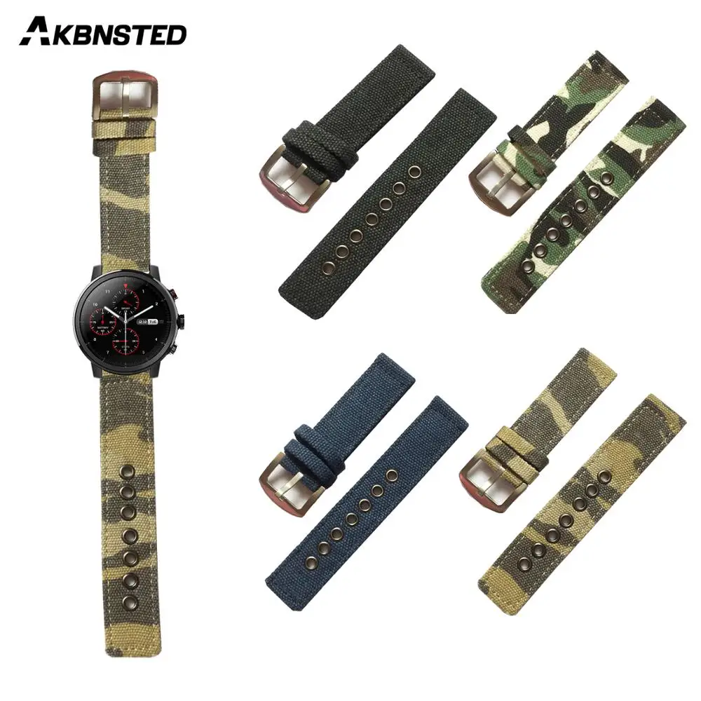 AKBNSTED 18 мм 20 22 24 нейлоновый холст Камуфляжный ремешок для Huami Amazfit Bip Band Garming Vivoactive3