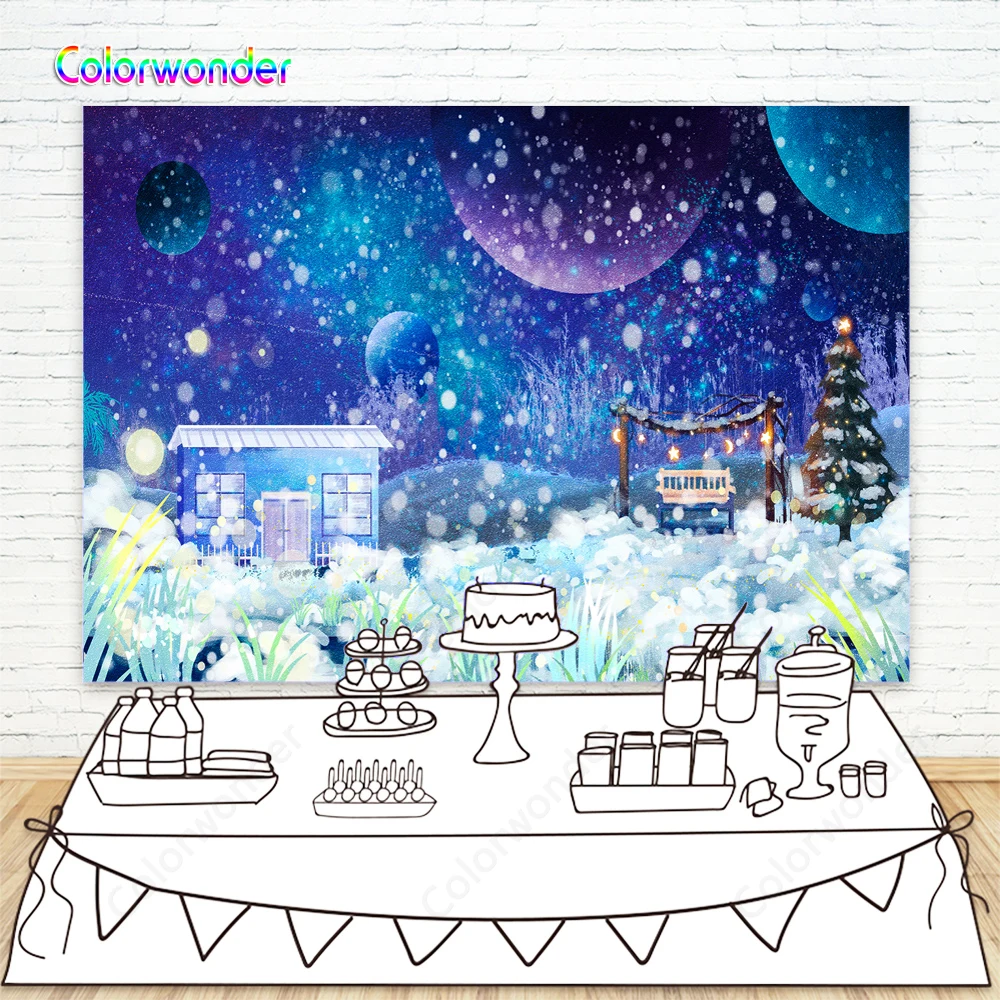 Фон для фотосъемки с масляной краской красочные планеты белым снегом 7x5ft дома