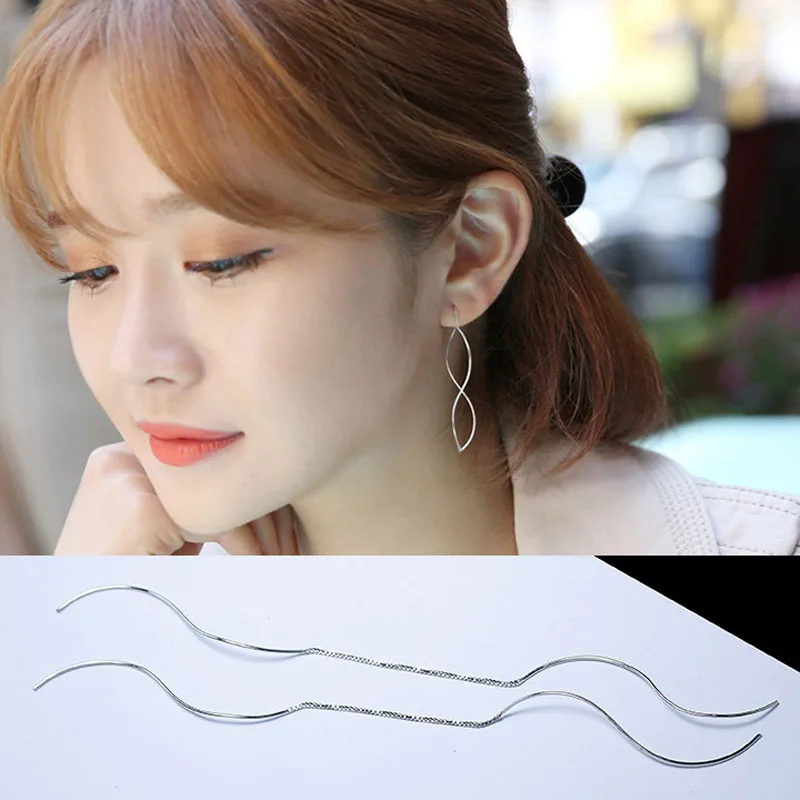 Посеребренные серьги Модный Дизайн Длинные спиральные волнистые простые