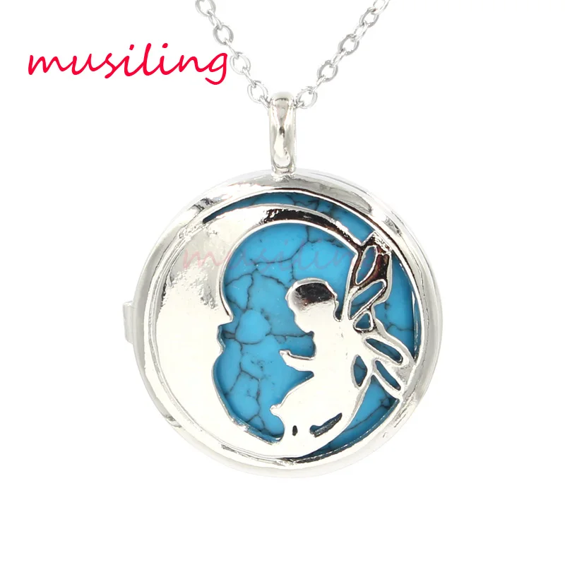 Фея Бабочка медальон Подвеска Ожерелье Цепочка с натуральным камнем лазурит