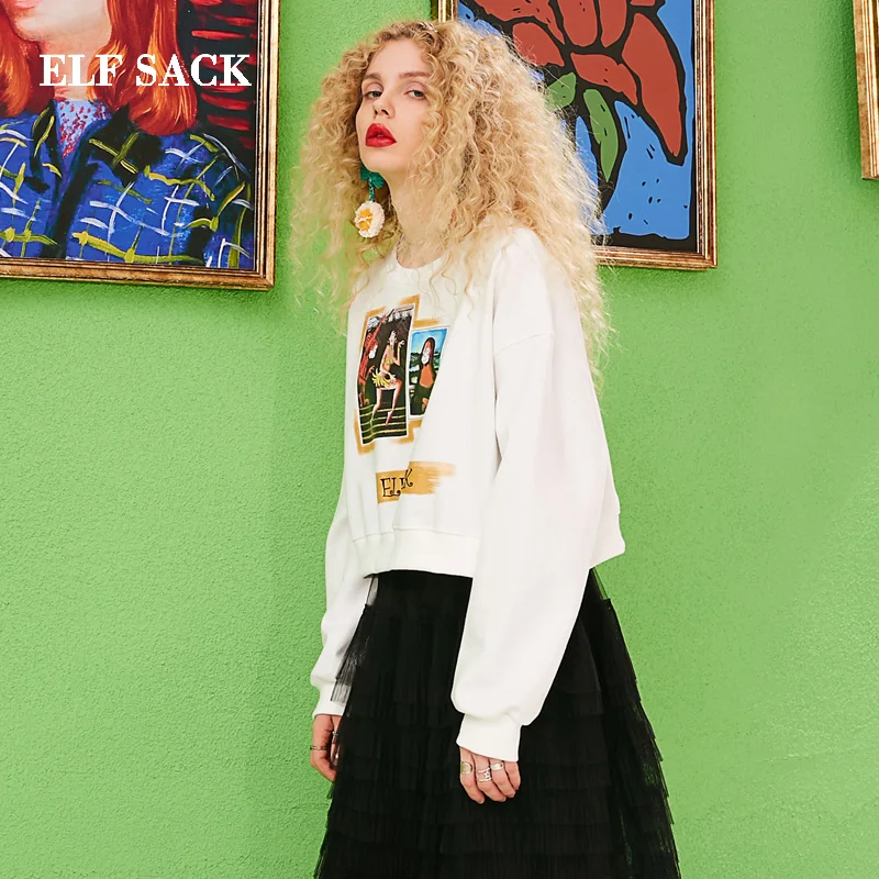 Женские хлопковые свитшоты ELF SACK повседневные трикотажные пуловеры с круглым