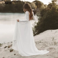 lorie beach wedding dresses full sleeve v neck open back boho bridal gowns chiffon princess party dresses sweep train 2020
