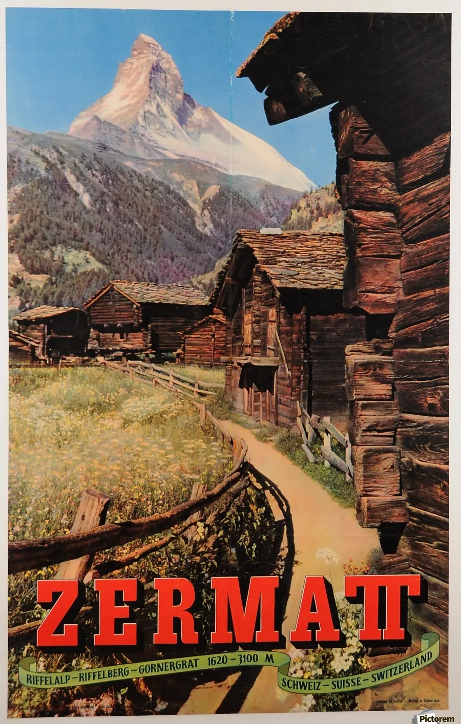 Zermatt Alps Швейцария поп карта классический винтаж ретро крафт холст рисунки постер
