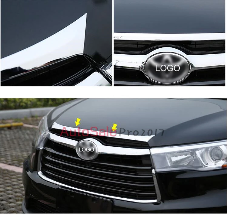 

ABS Chrome plastic Front Hood Lid Cover trim 1pcs for Toyota Highlander 2014 2015 2016