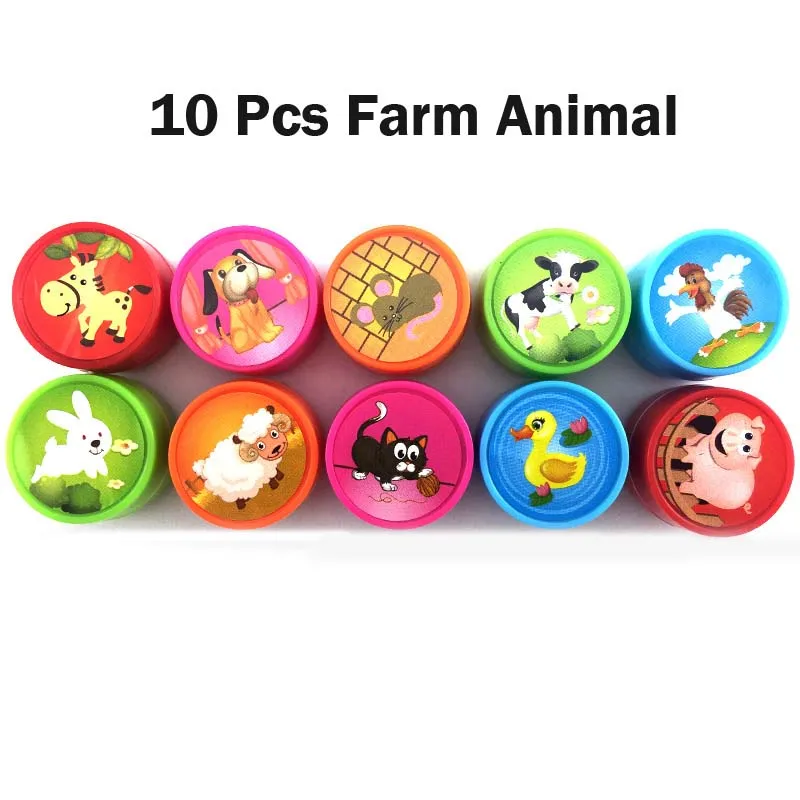 10pcs Farm animals 6/10/12 шт Детские игрушки марки мультфильм Животные фруктов, овощей Детские уплотнение для Скрапбукинг штампа DIY живопись фотоальбом Декор - Цвет: 10pcs Farm animals
