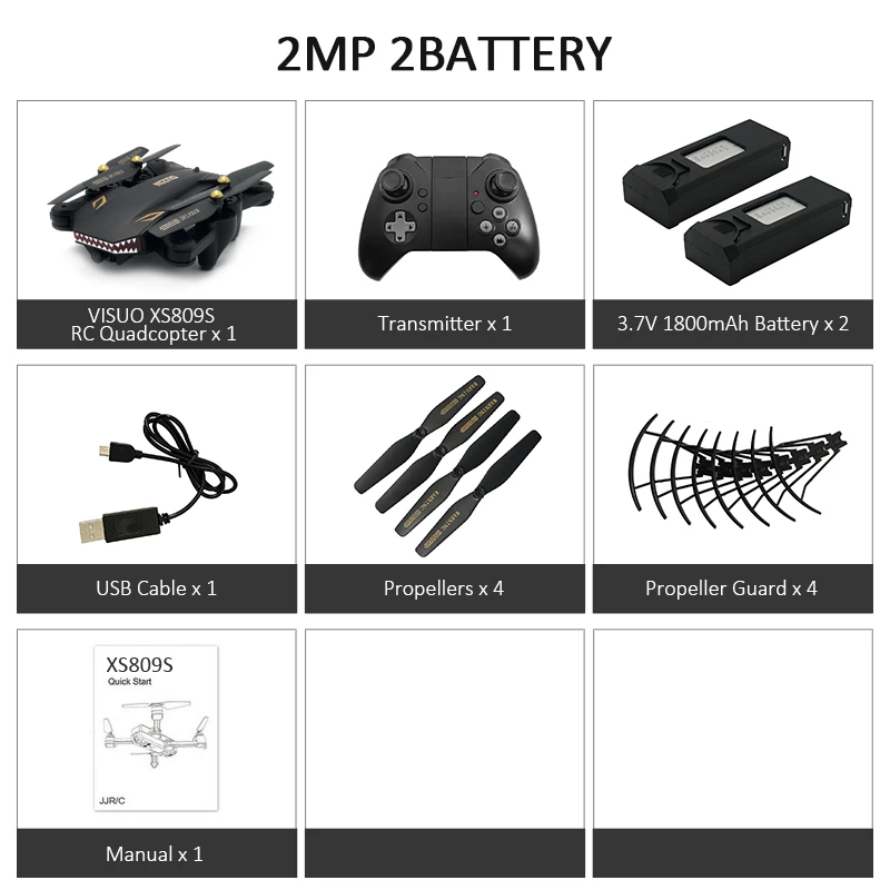 2MP 2 battery VISUO XS809S BATTLES SHARKS wifi FPV широкоугольная камера складной Радиоуправляемый Дрон Квадрокоптер VS VISUO XS809HW SX812 SG106 906 M69 M70 - Цвет: 2MP 2 battery