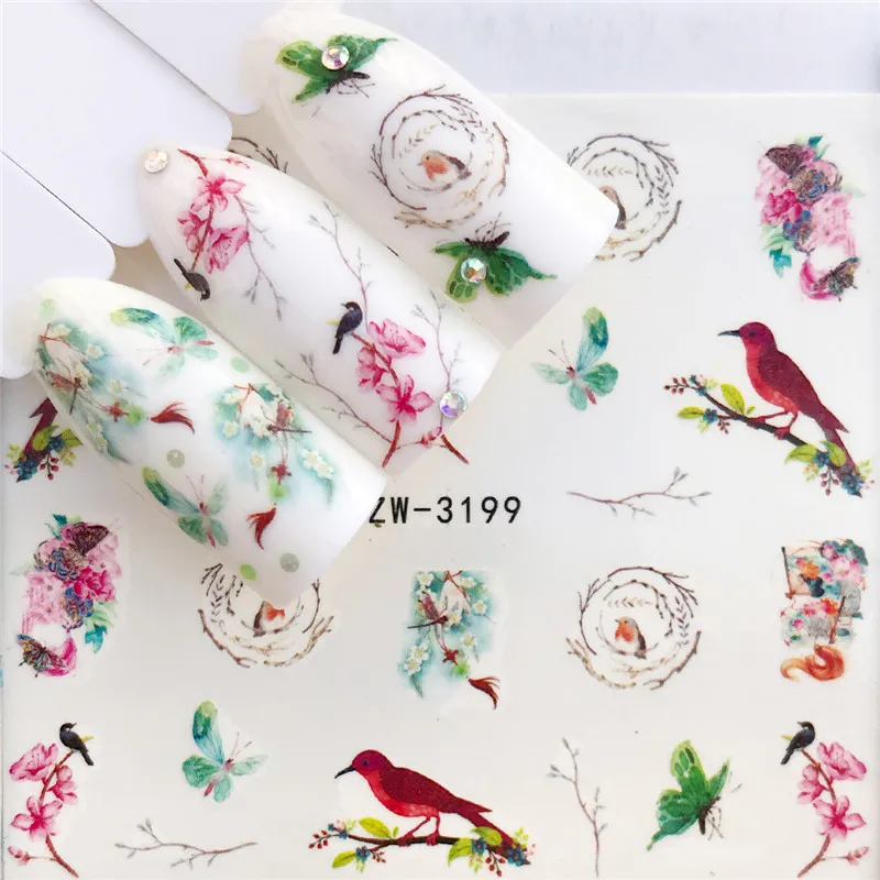

YWK 1 PC Nail Sticker Water Decals Christmas Flower Deer Butterfly Cactus Transfer Nail Art Decoration