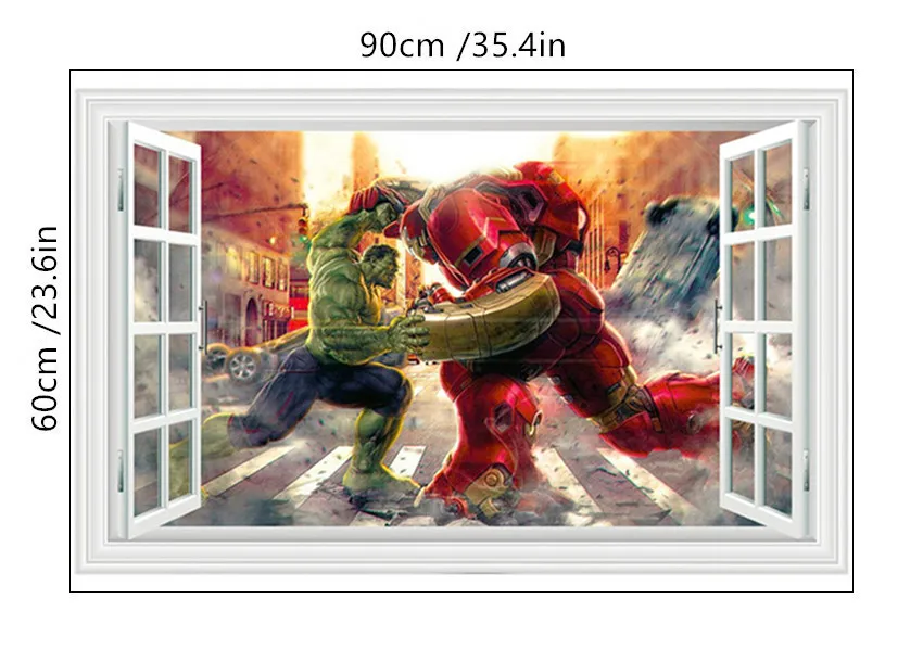 B329 Фильм Мстители постер Супер Герои 3d поддельные окна стены художественные виниловые наклейки для детской комнаты украшения marvel обои 90*60 см - Цвет: B329