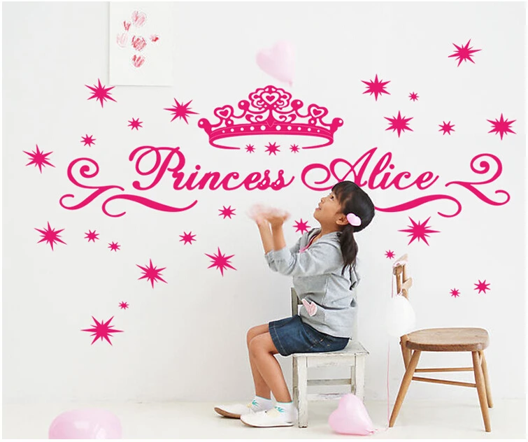 Бесплатная Доставка Розовая Принцесса Корона Стены Стикеры для Детской Комнаты