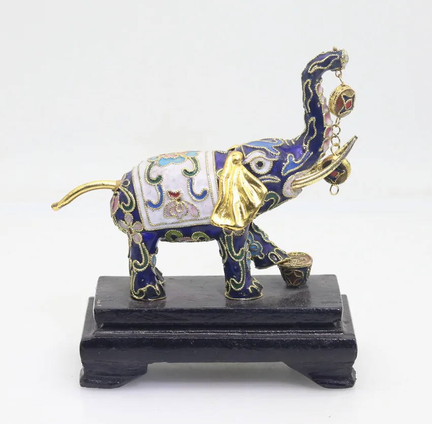 Китайский мини орнамент эмаль медь синий слон круглые монеты маленькое