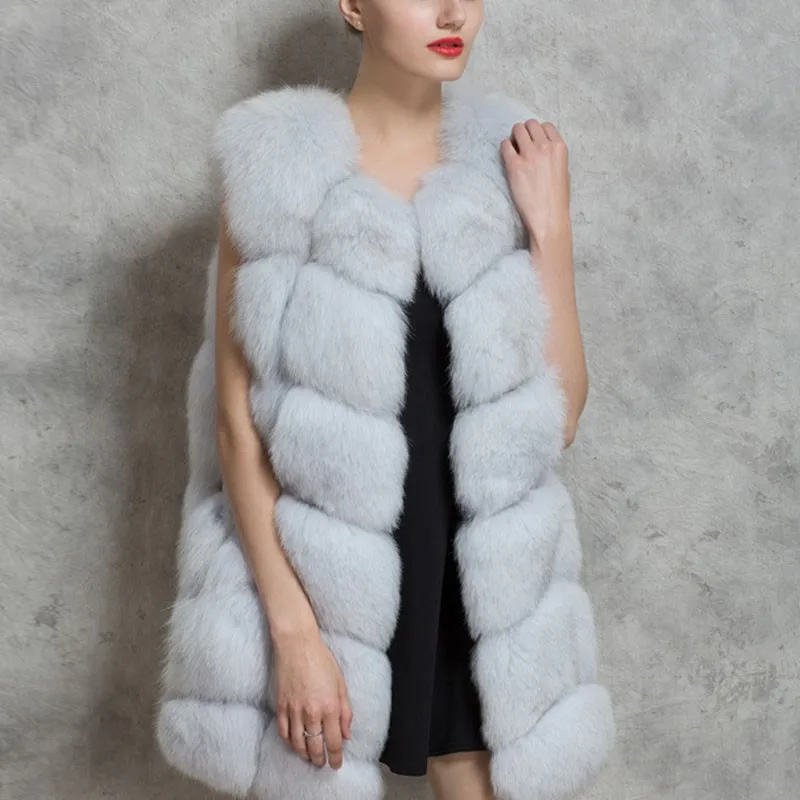 

S-4XL Female Fur Waistcoat New Winter Warm Faux Fox Fur Vest Women High-Grade Cappa Fashion O-Neck Long Fur Coat Cardigan