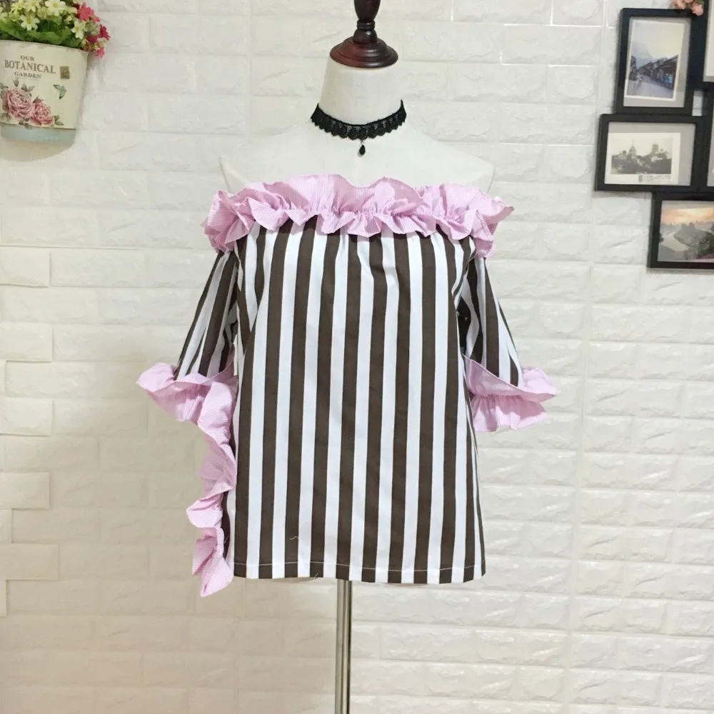 2017 милые женские блузы рубашки свободного кроя с вырезом лодочкой коротким