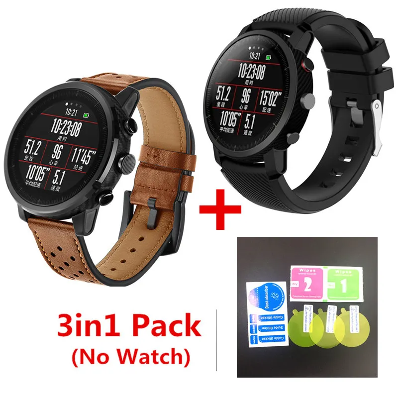 3в1 Для оригинальных часов Xiaomi Huami Amazfit 2 Stratos pace ремешок кожаные умные часы+ силиконовый сменный Браслет - Цвет: 14