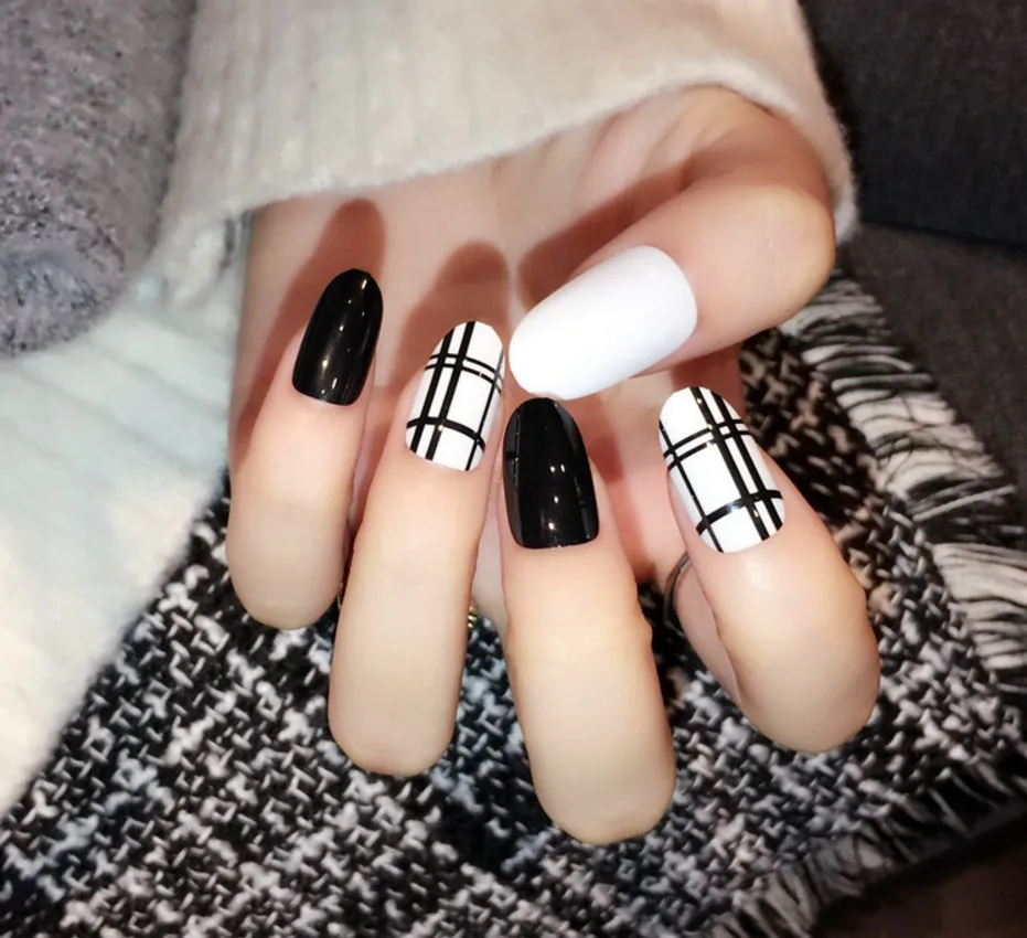 24 шт./компл. искусственные ногти милый дизайн французский маникюр акриловый