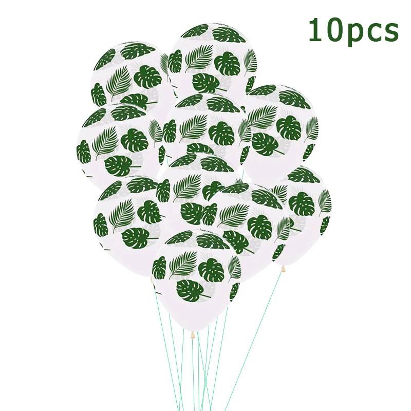 10pcs leaf ballon2 Летняя Пляжная тематическая одноразовая посуда с тропическими зелеными листьями пальмы и листьями монстеры на день рождения или вечерние принадлежности Aloha - Цвет: 10pcs leaf ballon2
