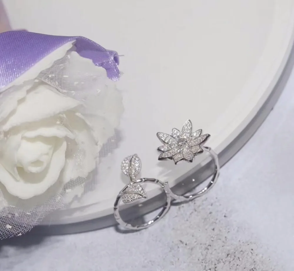 

925 стерлингового серебра роскошный цветок листьев AAA кубический цирконий Фирменная Новинка, обручальные кольца для женщин элегантный блеск...