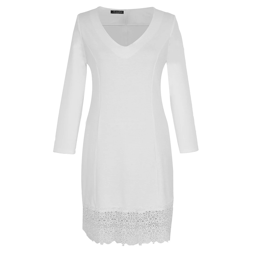 Elegent Черный Dress Кружева Лоскутное Белые Платья С Длинным Рукавом V Шеи Милые Дамы