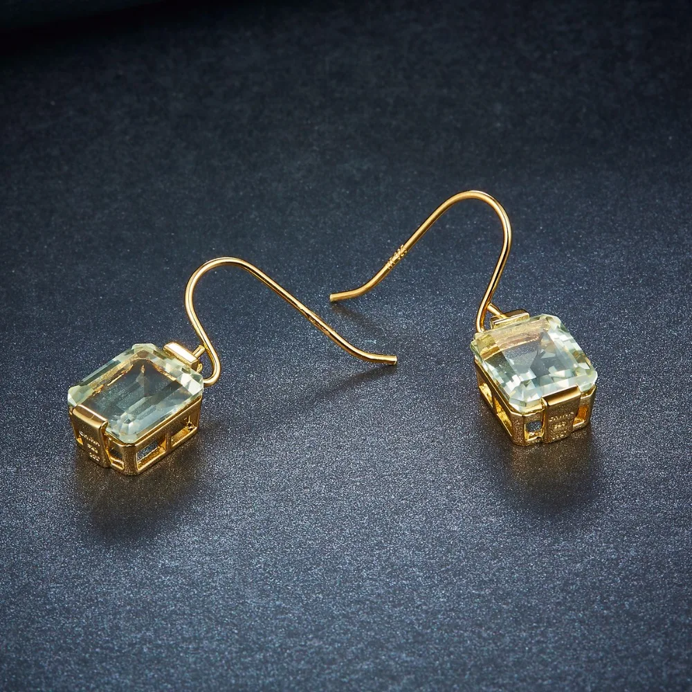 Hutang серьги-кольца 11.14ct натуральный драгоценный камень зеленый аметист твердый 925 пробы Серебро Желтое золото хорошее ювелирное изделие для женщин подарок