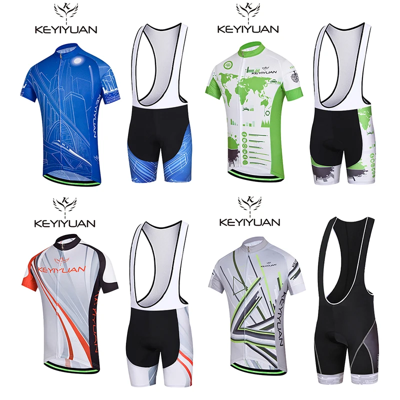 

KEYIYUAN Cycling clothes suit Men summer sunscreen Short Sleeve Mountain bike Bicycle shirt breathable top Silicone pant wheel r